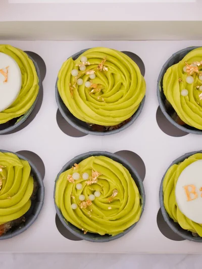Adorable baby shower cupcakes with pastel decorations in Cambridge