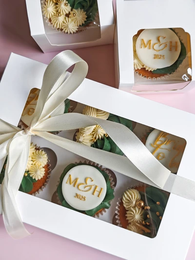 Branded cupcake gift box with personalised monogram toppers