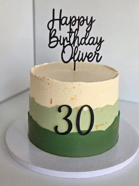 Green ombre thirtieth birthday cake personalised for Oliver
