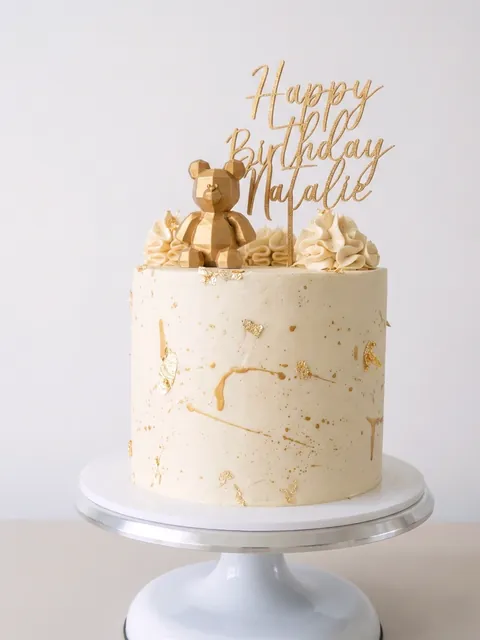 Classic Cake – White & Gold Teddy Cake