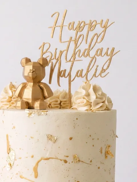 Classic Cake – White & Gold Teddy Cake