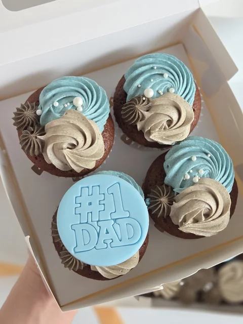 Father’s Day cupcake box with #1 Dad topper