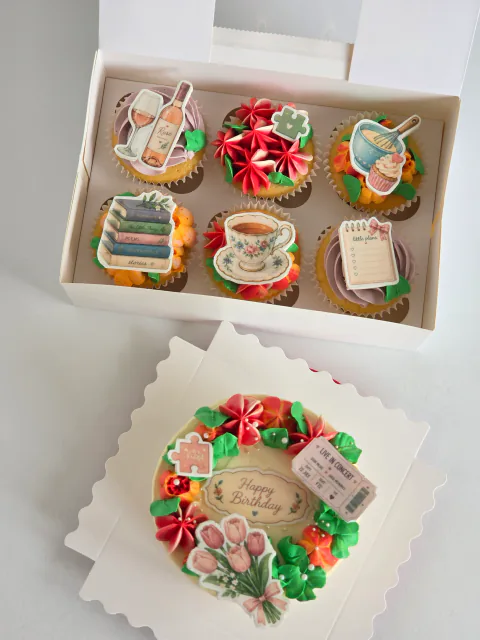 Medical-themed cupcake and mini bento cake gift set with healthcare decorations