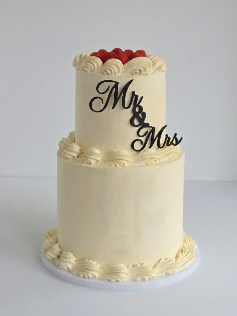 Two-tier wedding cake with black bows